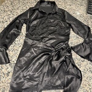 PrettyLittleThing Black Satin Dress